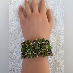 Bold Vintage Inspired Green Gold Tone Bracelet